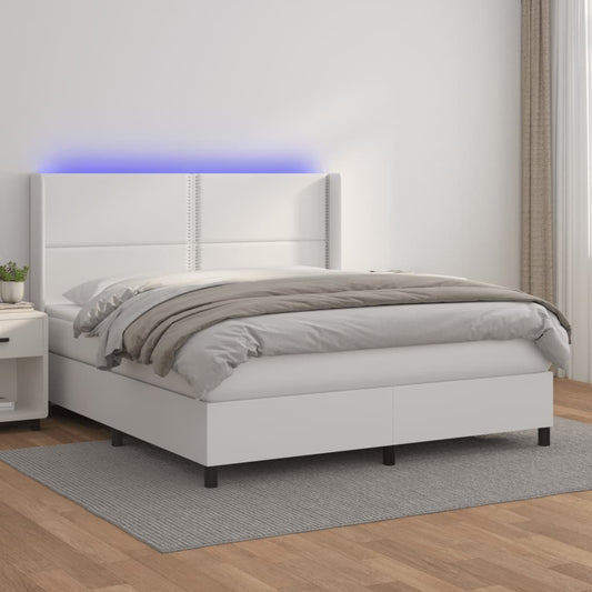 Boxspringbett mit Matratze & LED Weiß 160x200 cm Kunstleder