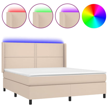 Box spring bed with mattress &amp; LED cappuccino brown 160x200cm