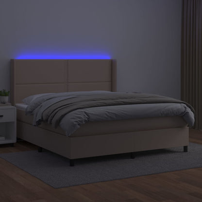 Box spring bed with mattress &amp; LED cappuccino brown 160x200cm