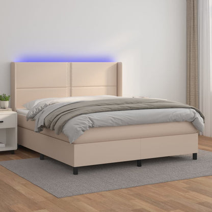 Box spring bed with mattress &amp; LED cappuccino brown 160x200cm