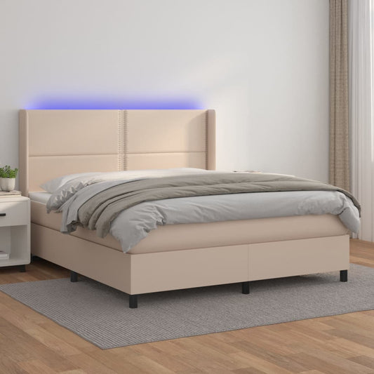 Box spring bed with mattress &amp; LED cappuccino brown 160x200cm