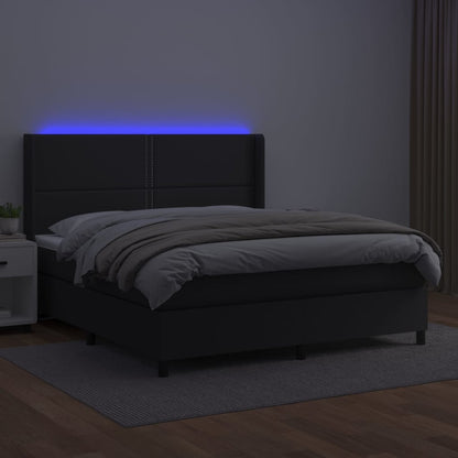 Boxspringbett mit Matratze & LED Schwarz 180x200 cm Kunstleder