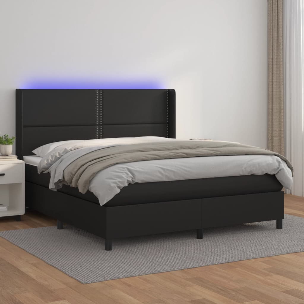 Boxspringbett mit Matratze & LED Schwarz 180x200 cm Kunstleder