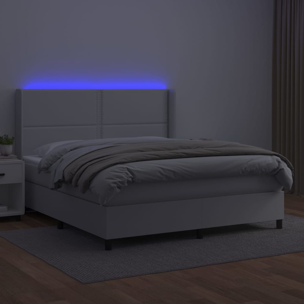 Boxspringbett mit Matratze & LED Weiß 180x200 cm Kunstleder