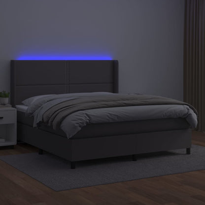 Boxspringbett mit Matratze & LED Grau 180x200 cm Kunstleder