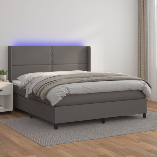 Boxspringbett mit Matratze & LED Grau 180x200 cm Kunstleder