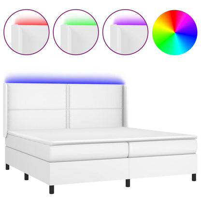 Boxspringbett mit Matratze & LED Weiß 200x200 cm Kunstleder