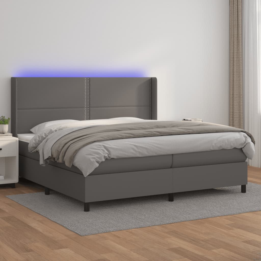 Boxspringbett mit Matratze & LED Grau 200x200 cm Kunstleder