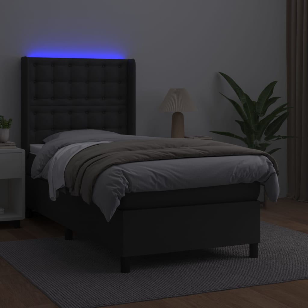 Boxspringbett mit Matratze & LED Schwarz 90x200 cm Kunstleder