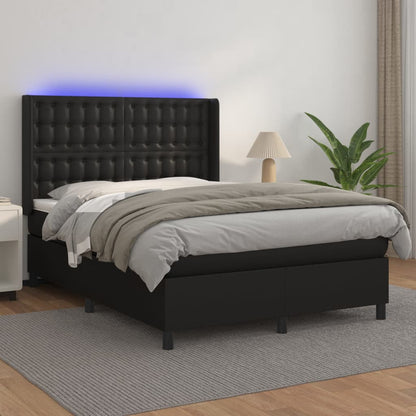 Boxspringbett mit Matratze & LED Schwarz 140x200 cm Kunstleder