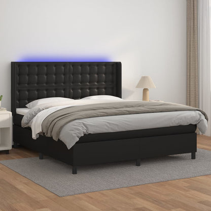 Boxspringbett mit Matratze & LED Schwarz 160x200 cm Kunstleder