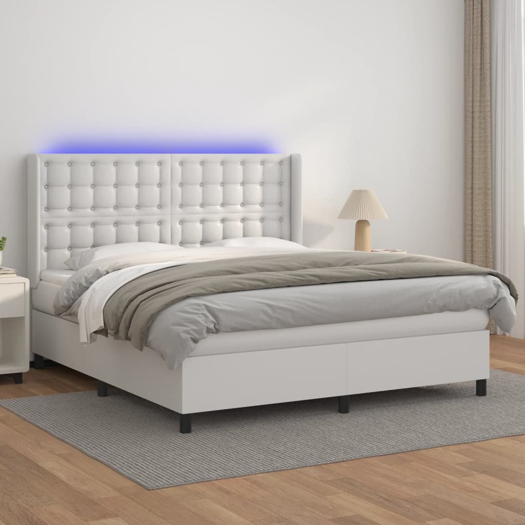 Boxspringbett mit Matratze & LED Weiß 160x200 cm Kunstleder