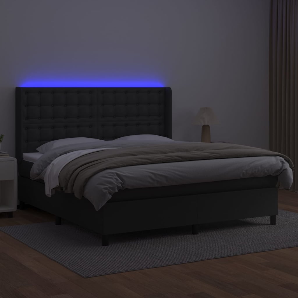 Boxspringbett mit Matratze & LED Schwarz 180x200 cm Kunstleder