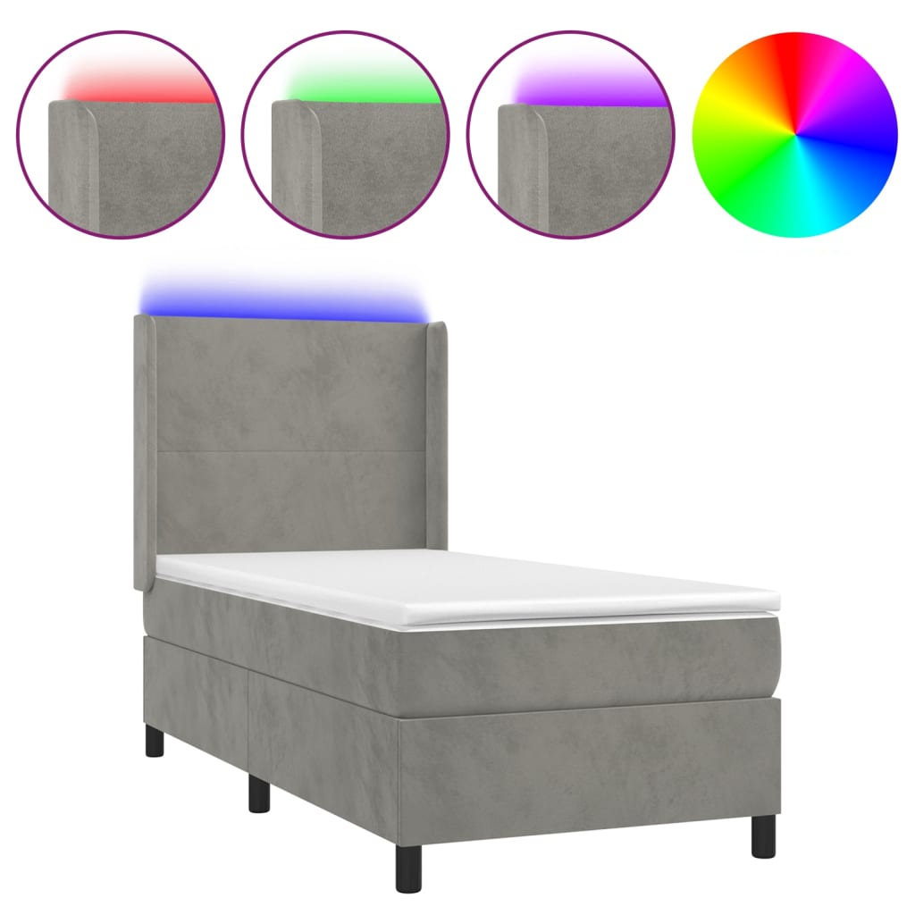 Boxspringbett mit Matratze & LED Hellgrau 90x200 cm Samt