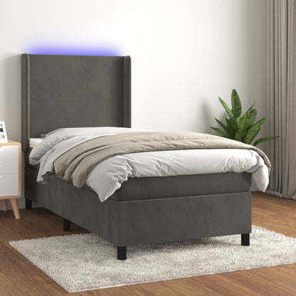 Boxspringbett mit Matratze & LED Dunkelgrau 90x200 cm Samt