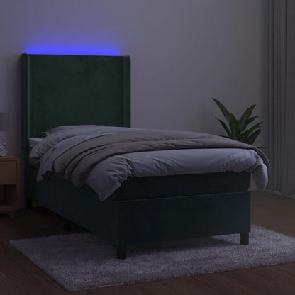 Boxspringbett mit Matratze & LED Dunkelgrün 90x200 cm Samt