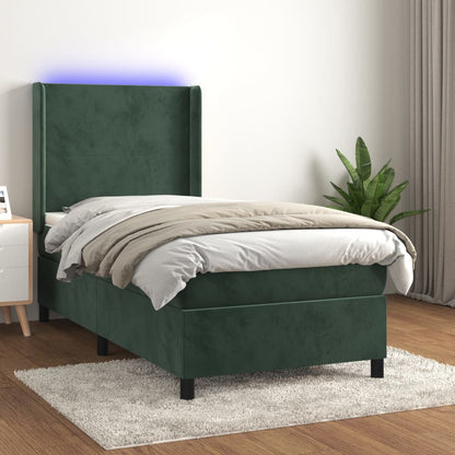 Boxspringbett mit Matratze & LED Dunkelgrün 90x200 cm Samt