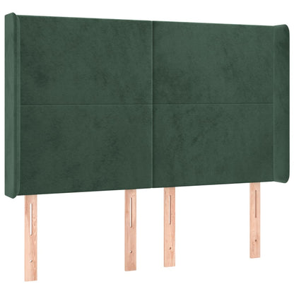 Box spring bed with mattress &amp; LED dark green 140x200 cm velvet