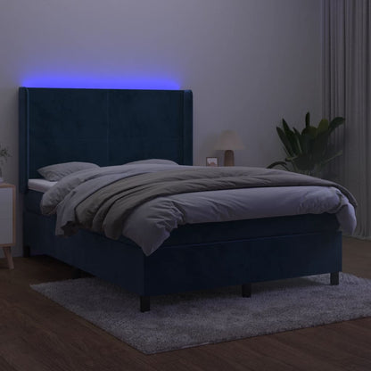 Boxspringbett mit Matratze & LED Dunkelblau 140x200 cm Samt