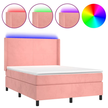 Boxspringbett mit Matratze & LED Rosa 140x200 cm Samt