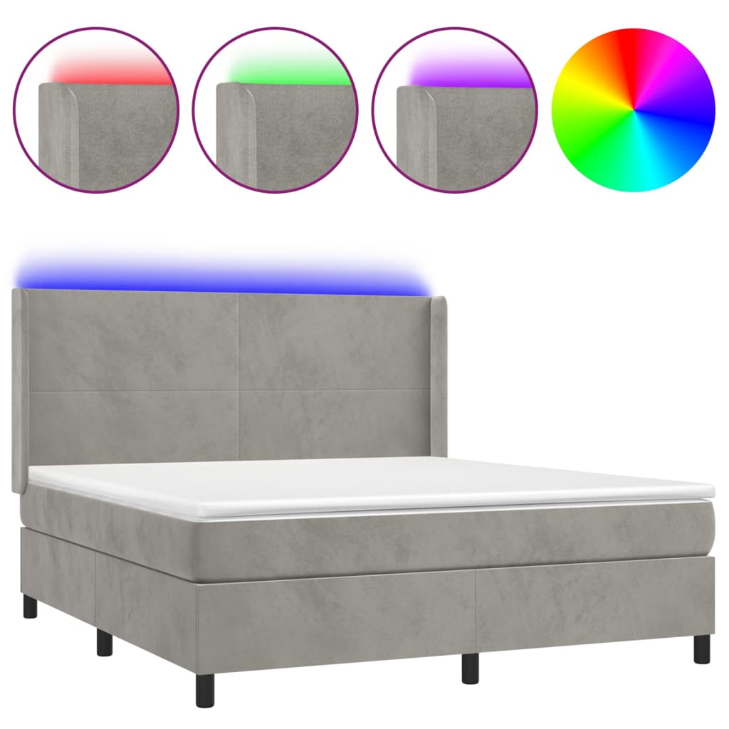 Boxspringbett mit Matratze & LED Hellgrau 180x200 cm Samt