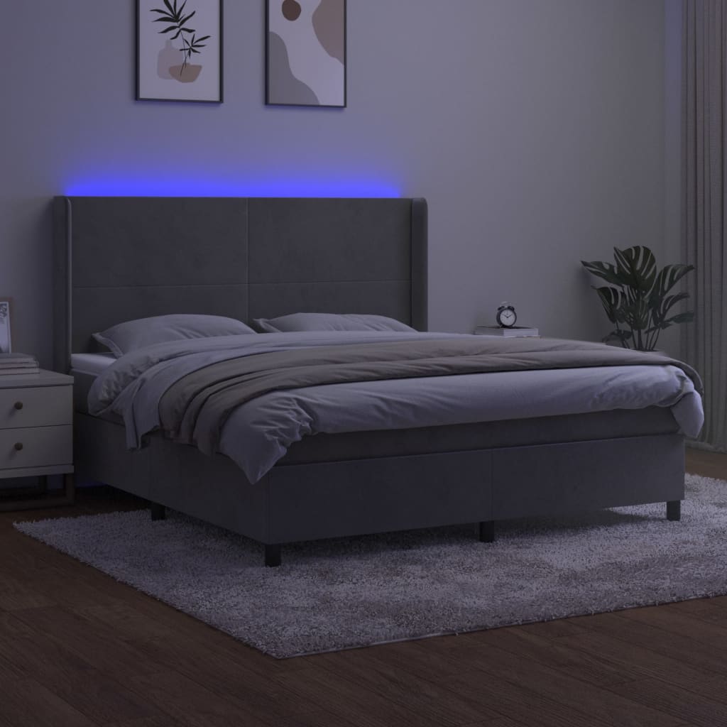 Boxspringbett mit Matratze & LED Hellgrau 180x200 cm Samt