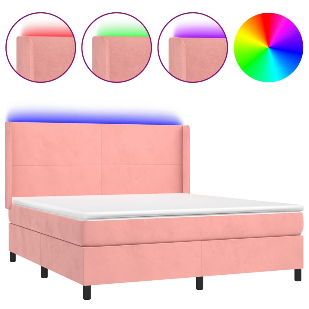 Boxspringbett mit Matratze & LED Rosa 180x200 cm Samt