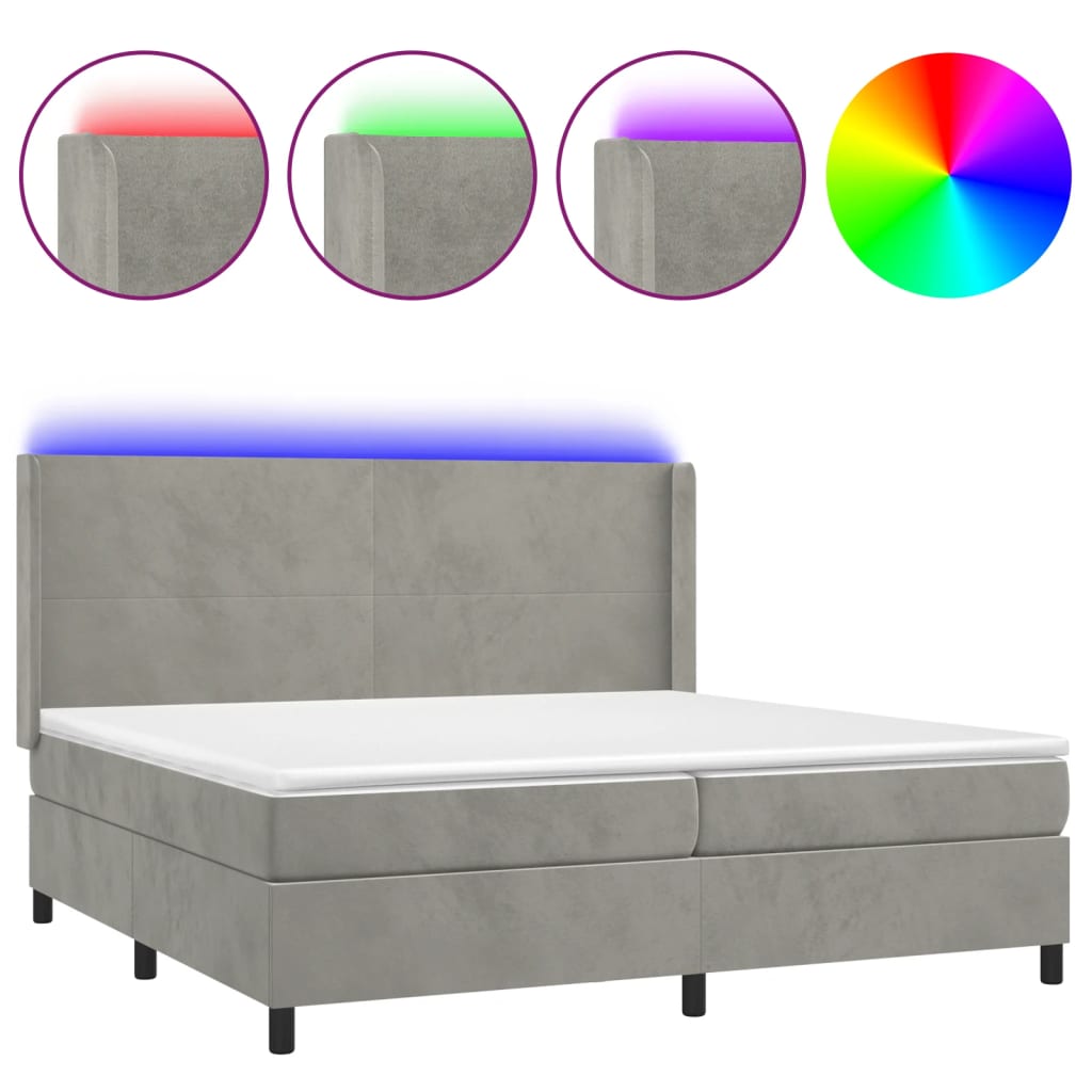 Boxspringbett mit Matratze & LED Hellgrau 200x200 cm Samt