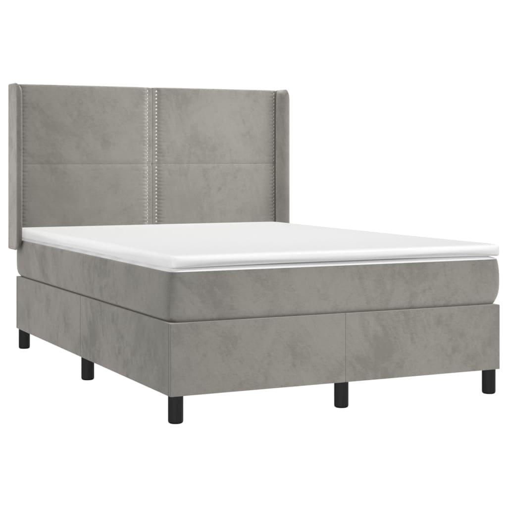 Box spring bed with mattress &amp; LED light grey 140x200 cm velvet