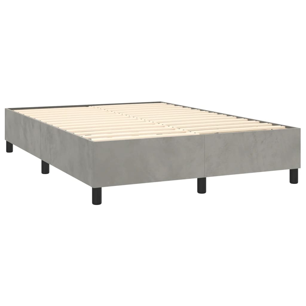 Box spring bed with mattress &amp; LED light grey 140x200 cm velvet