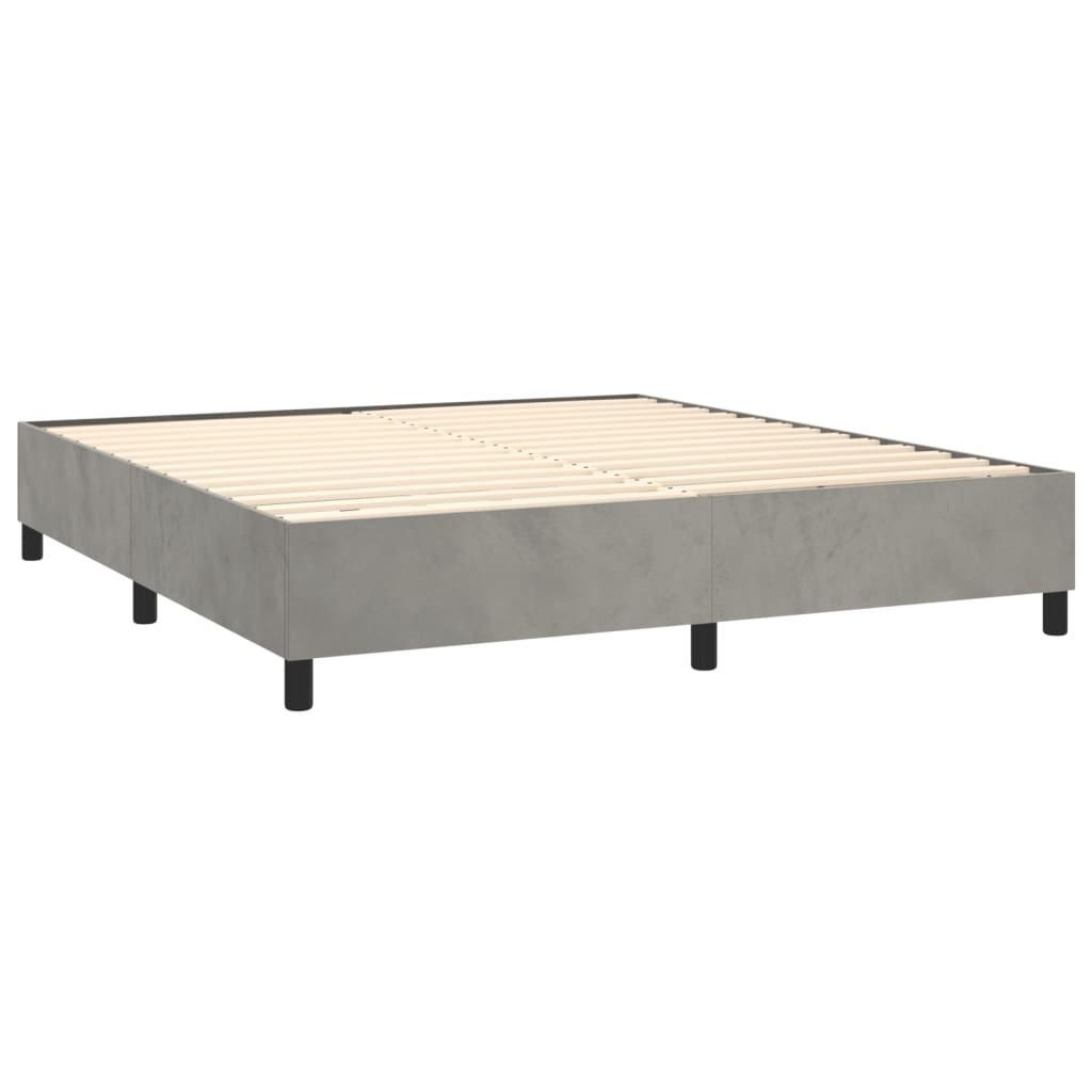 Box spring bed with mattress &amp; LED light grey 160x200 cm velvet