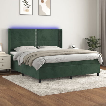 Box spring krevet s madracem i LED tamno zeleni 160x200 cm baršun