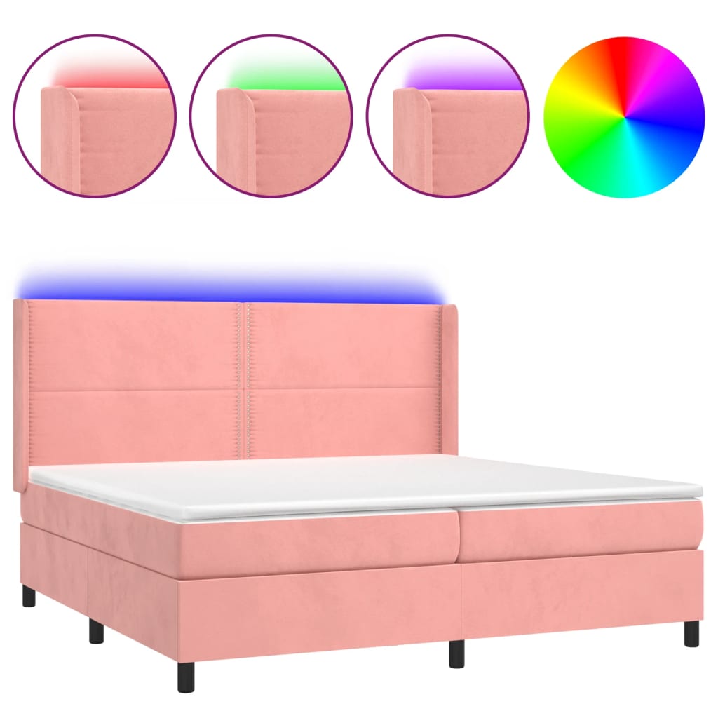 Boxspringbett mit Matratze & LED Rosa 200x200 cm Samt