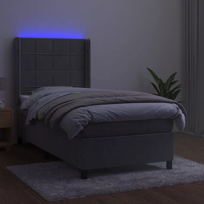 Boxspringbett mit Matratze & LED Hellgrau 90x200 cm Samt