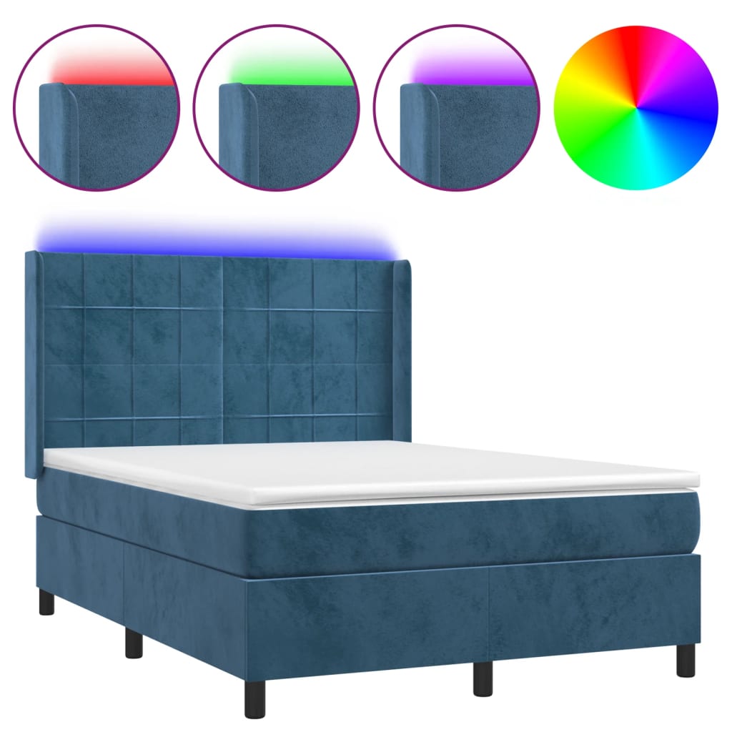 Boxspringbett mit Matratze & LED Dunkelblau 140x200 cm Samt