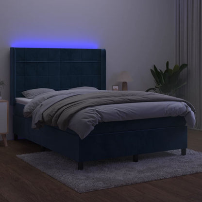 Boxspringbett mit Matratze & LED Dunkelblau 140x200 cm Samt