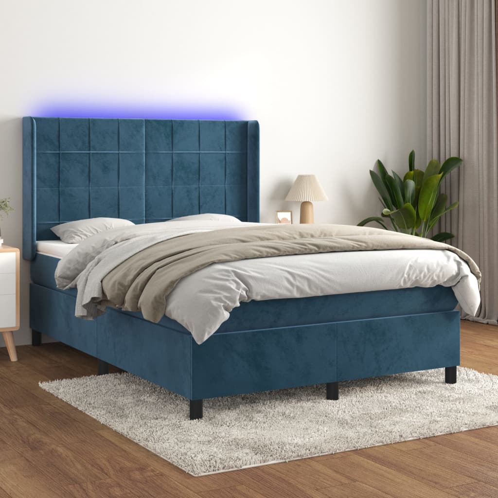 Boxspringbett mit Matratze & LED Dunkelblau 140x200 cm Samt