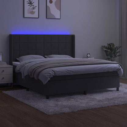 Box spring krevet s madracem i LED tamno sivi 160x200 cm baršun