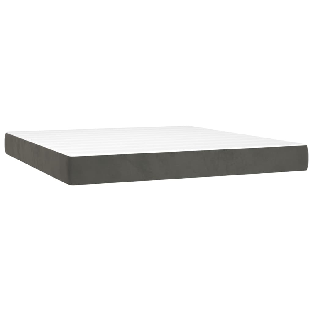 Box spring krevet s madracem i LED tamno sivi 160x200 cm baršun