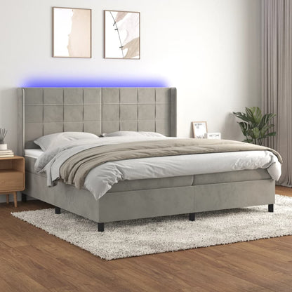 Boxspringbett mit Matratze & LED Hellgrau 200x200 cm Samt