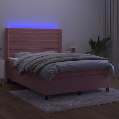 Boxspringbett mit Matratze & LED Rosa 140x200 cm Samt