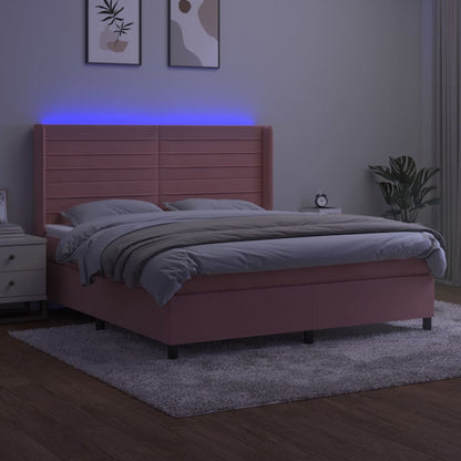 Boxspringbett mit Matratze & LED Rosa 160x200 cm Samt