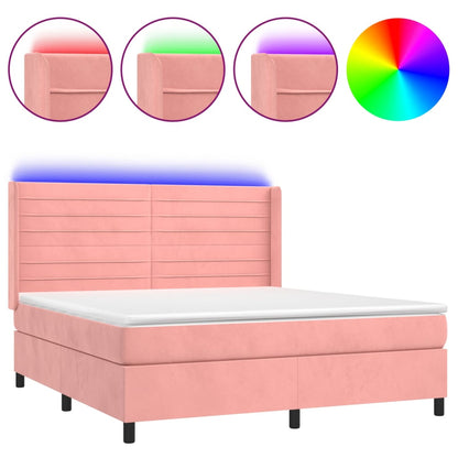 Boxspringbett mit Matratze & LED Rosa 180x200 cm Samt