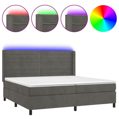 Boxspringbett mit Matratze & LED Dunkelgrau 200x200 cm Samt