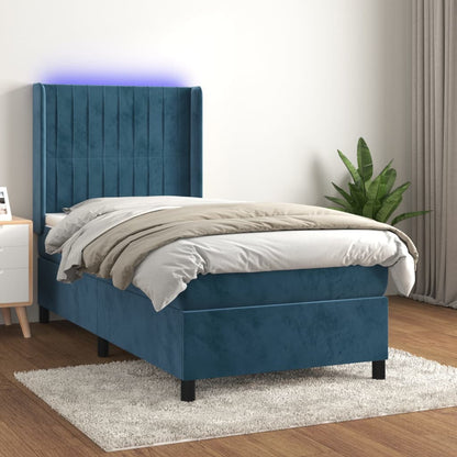 Boxspringbett mit Matratze & LED Dunkelblau 90x200 cm Samt