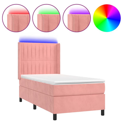 Boxspringbett mit Matratze & LED Rosa 90x200 cm Samt