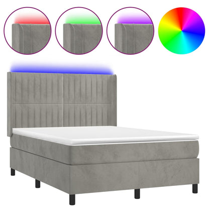 Boxspringbett mit Matratze & LED Hellgrau 140x200 cm Samt