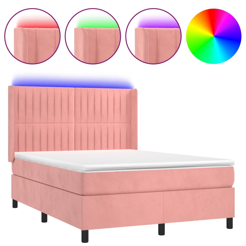 Boxspringbett mit Matratze & LED Rosa 140x200 cm Samt