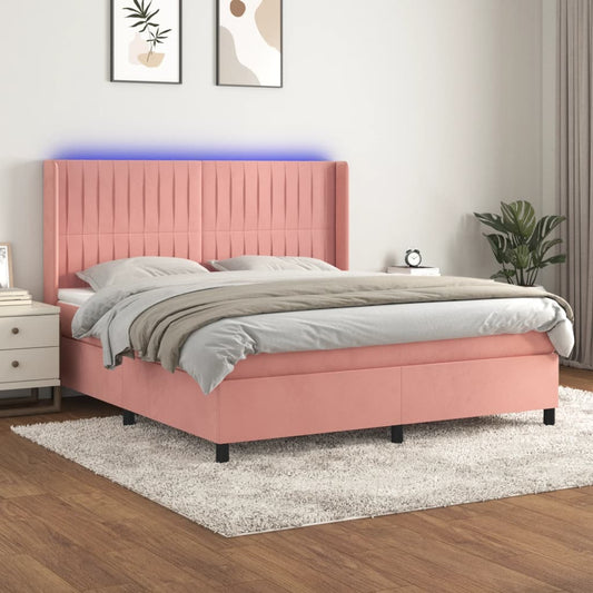 Boxspringbett mit Matratze & LED Rosa 160x200 cm Samt