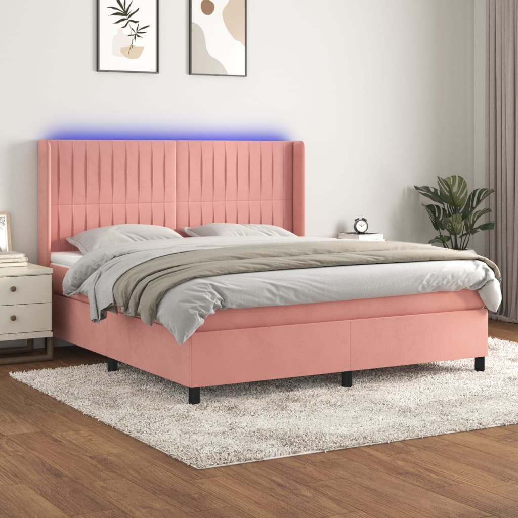 Boxspringbett mit Matratze & LED Rosa 180x200 cm Samt